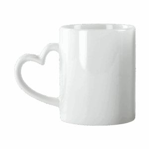 MUG CERAMICA 11OZ OREJA CORAZON  COLOR BLANCO SUBLIMABLE CON CAJA INDIVIDUAL