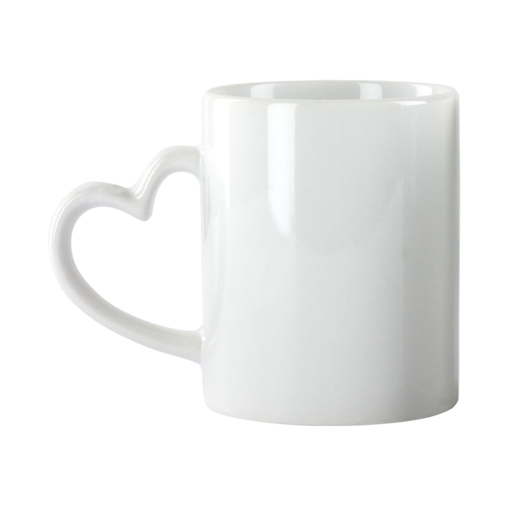 MUG CERAMICA 11OZ OREJA CORAZON  COLOR BLANCO SUBLIMABLE CON CAJA INDIVIDUAL