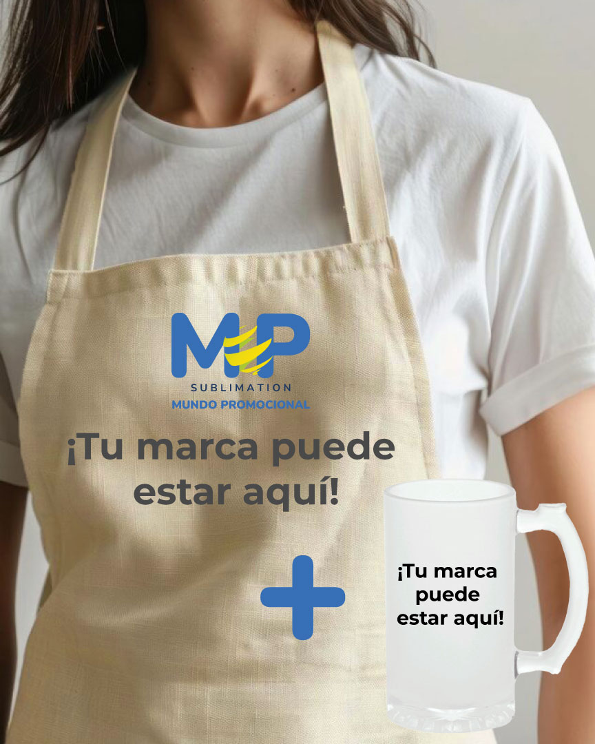 COMBO DELANTAL Y MUG VIDRIO OPALIZADO SUBLIMABLES
