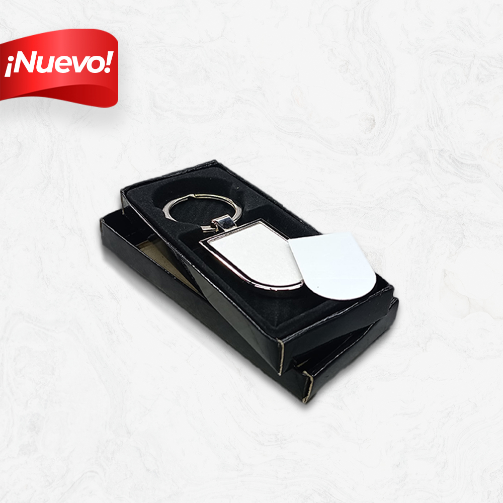 Llavero Metálico Oval Sublimable con Caja Tipo Regalo Premium.